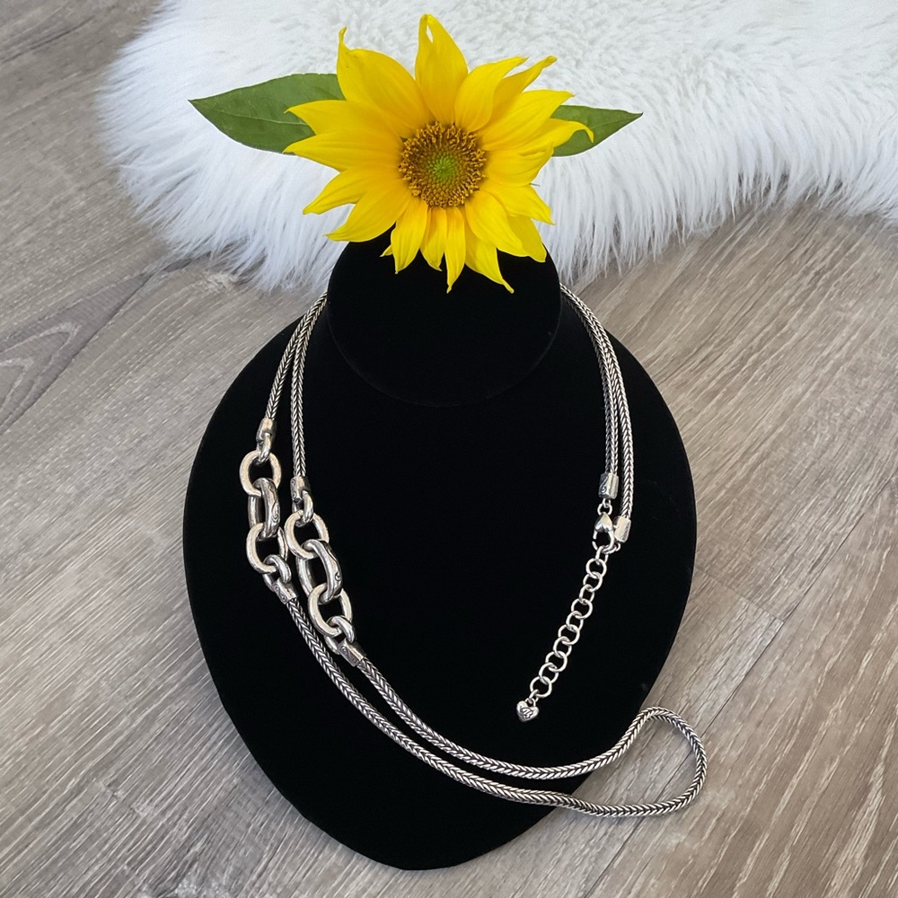 🌼 BRIGHTON Retired Long Chunky Silver Link Adjustable Necklace